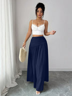 Women'S Casual Pleated Solid Color Skirt, Romantic Holiday Style, Elegant Design, Versatile Fashion, Ideal Choice for Women in Back-To- Season, Spring And Summer - Navy Color