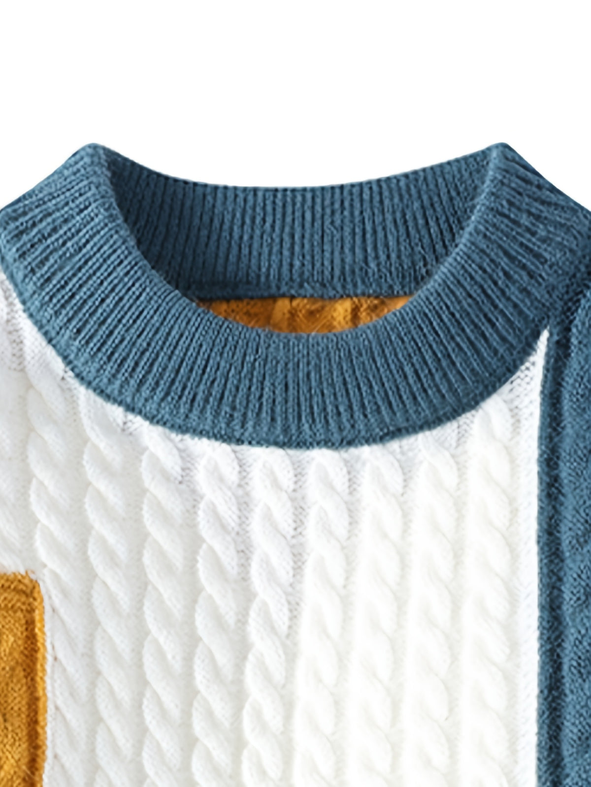 Men'S Fashion Trend Semi High Neck Knitted Sweater Autumn And Winter New Item Color Blocking Splicing Warm Pullover Top - Blue