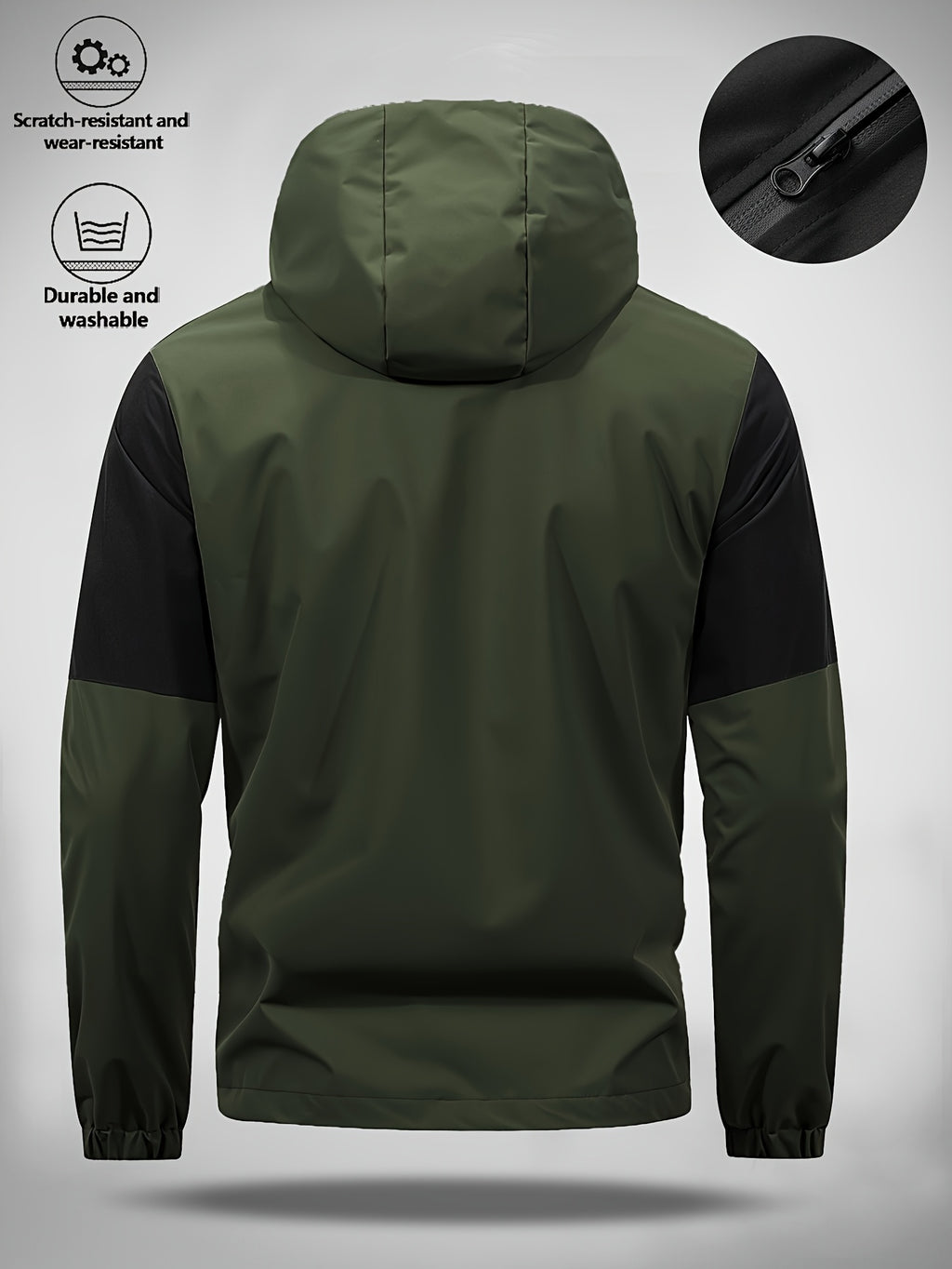 Men's Hooded Jacket with Bull Logo Colorblock Hooded Outdoor Jacket, Men's Sporty Casual Outerwear, JK1859 - fern green
