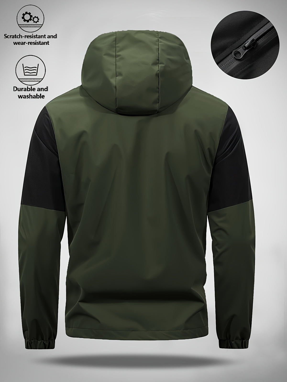 Men's Hooded Jacket with Bull Logo Colorblock Hooded Outdoor Jacket, Men's Sporty Casual Outerwear, JK1859 - fern green