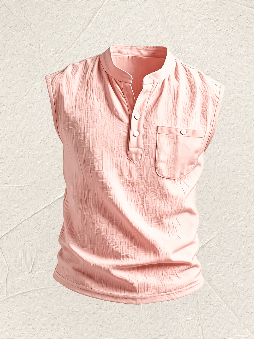 Men's Fashionable Casual Lightweight Breathable Sleeveless Henley Shirt - Summer Casual and Business Casual Vest - with Button- Collar - Suitable for Outdoor Activities, Beach, and Seaside - Regular Fit Men's Apparel Gift - Light Pink Color