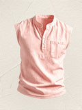 Men's Fashionable Casual Lightweight Breathable Sleeveless Henley Shirt - Summer Casual and Business Casual Vest - with Button- Collar - Suitable for Outdoor Activities, Beach, and Seaside - Regular Fit Men's Apparel Gift - Light Pink Color
