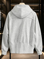 Men's Heavyweight Deconstructed Half-Zip Cropped Sweatshirt, Spring/Autumn Hoodie, Stylish Premium Pullover Jacket for Men - White Gray