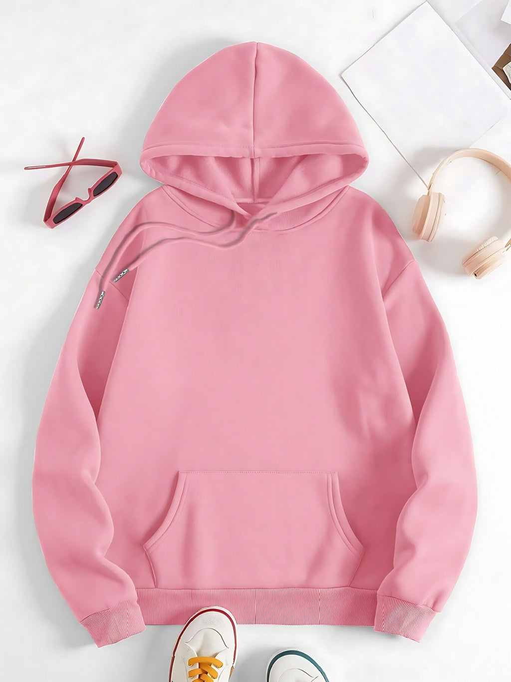 Women's Back Print Hooded Sweatshirt with Back Design - All-Season Casual Sweater, Relaxed Fit Machine Washable Sweaters with Hood, Cozy Sweaters for Women (Geometric/Text/Number/Graphic Prints) - Pink Color