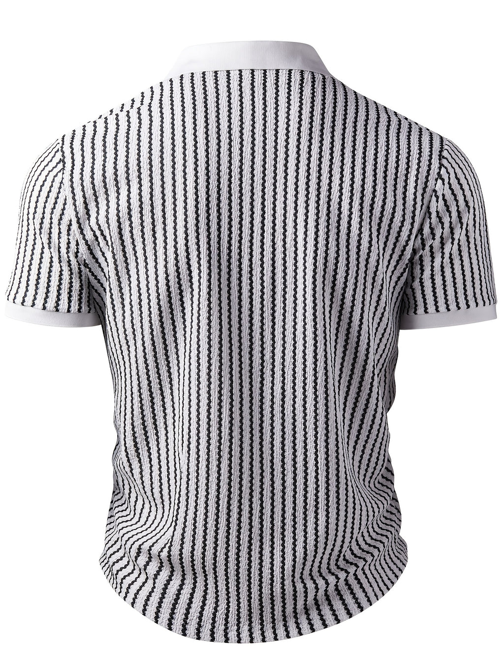 European and American Men's Fashion Black and White Geometric Texture V-Neck Color-Block Short Sleeve Shirt - White