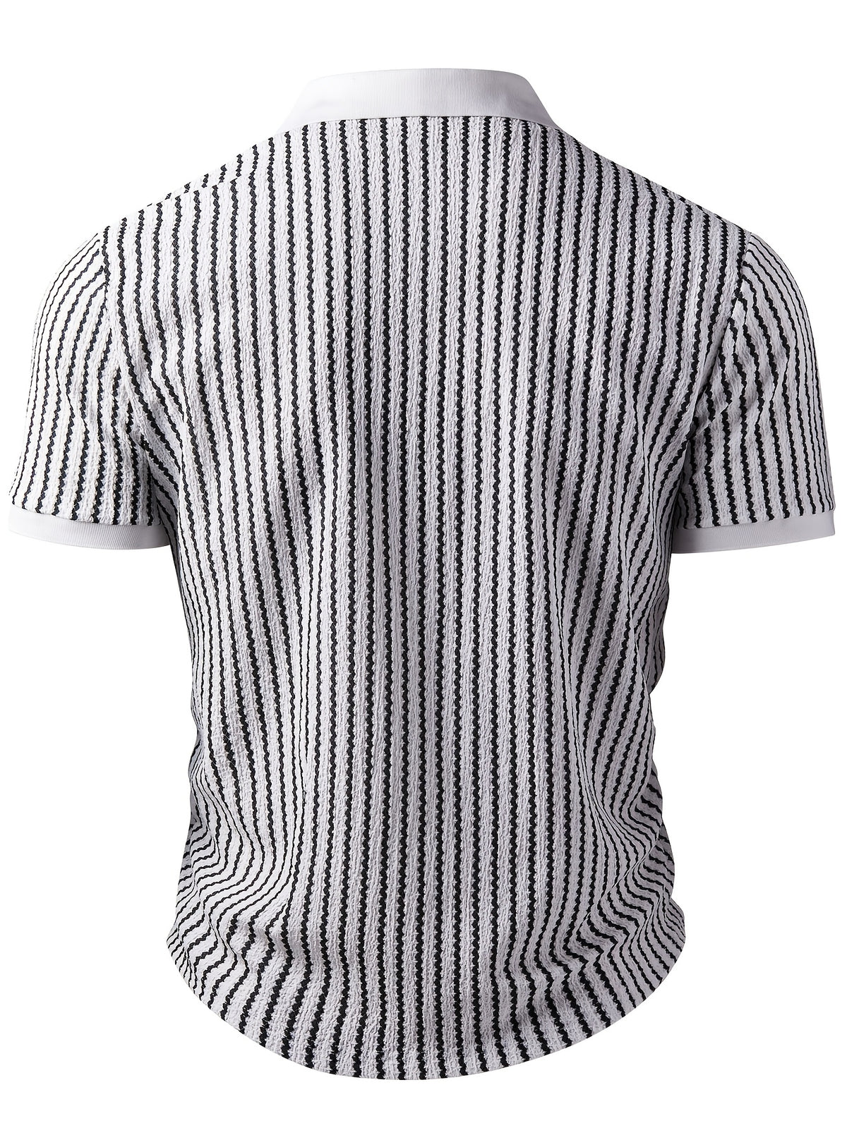 European and American Men's Fashion Black and White Geometric Texture V-Neck Color-Block Short Sleeve Shirt - White