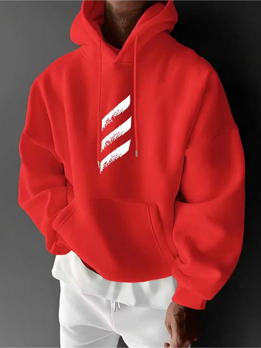 RBWY Unisex Autumn/Winter New Arrival, Fashionable and Trendy -Lined Hooded Couple's Sweatshirt, Casual Drawstring Hoodie, Long Sleeve Hooded Heat-Transfer Print Japanese Sweatshirt,  Trendy Letter Print - Bright Red