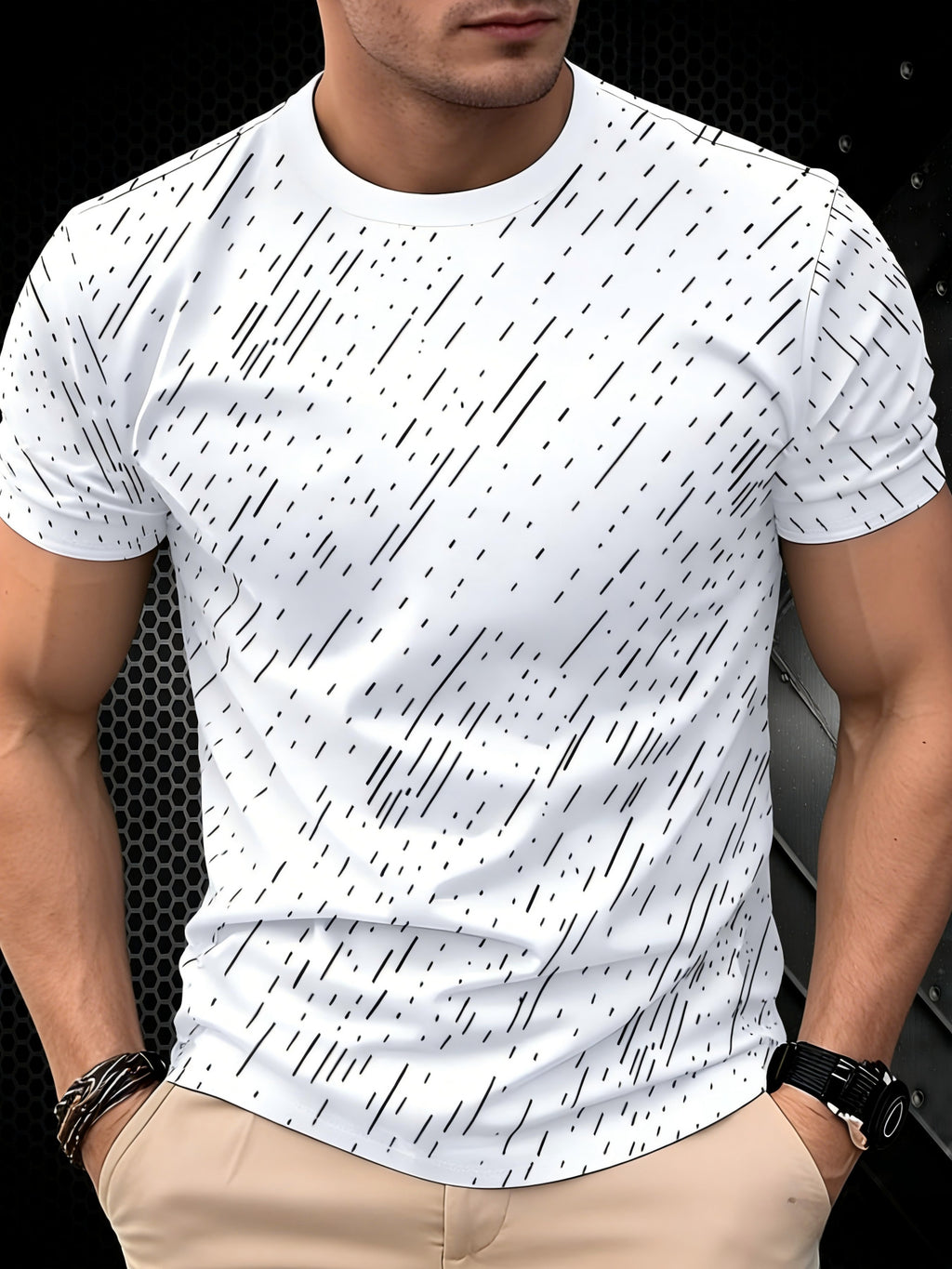 Black Twill Line Digital Printing T-Shirt, Minimalist Men'S Casual Short-Sleeved Shirt, Versatile Commuter Men'S Short-Sleeved T-Shirt, Cool And Breathable, Skin-Friendly And Comfortable, a Perfect Gift - Mixed colors