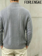 FORLENGKE Early Autumn New Arrival Men's Italian-Style Minimalist Formal Knit Stand Collar Cardigan, Zipper Open Front for Layering with Inner Wear, Autumn/Winter Golf, Casual, Office Commute, Shopping, Market Strolling, Daily Wear Top - Grey