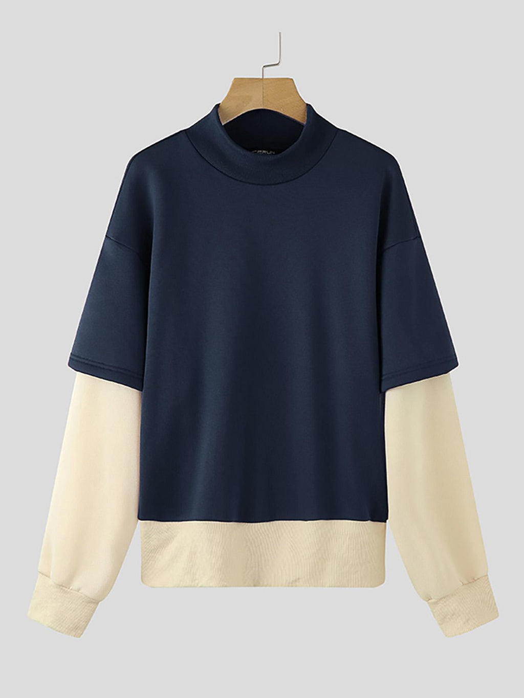 Men'S Lightweight Casual Pullover with Color Block Patchwork, Featuring Long Sleeves And a Crew Neck, Perfect for Daily Street Wear - Navy Color