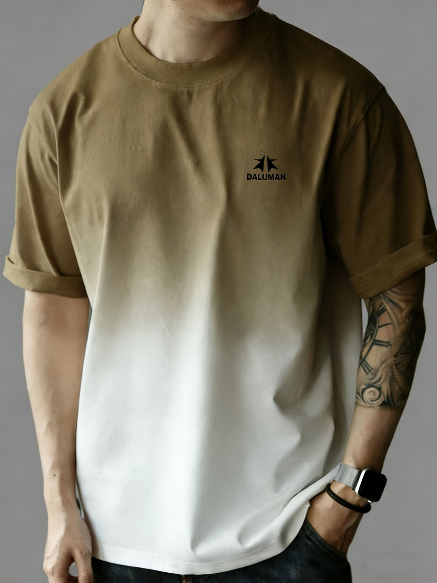 Daruman Outdoor Brand Summer Men'S Short Sleeve T-Shirt Summer Men'S Short Sleeve Loose Thick Gradient Color T-Shirt Men'S Drop Shoulder Loose Top Comfortable Pure Casual Round Neck Short Sleeve Men - Coffee Brown