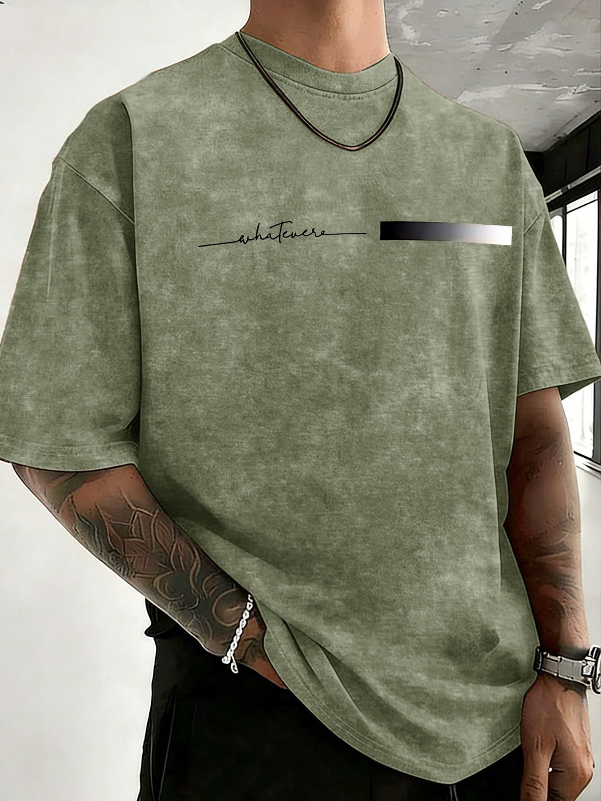 Midsummer Holiday Style Unisex T-Shirt, Pure Washed Distressed, Double-Sided Print, Breathable And Sweat-Absorbent, Loose Fit for Outdoor Hiking Sports Trendy Casual Short Sleeve, Sweat-Resistant - Military Green