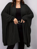 Plus Size, Plus Size Women's Batwing Sleeve Solid Open Front Cardigan - Black