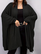 Plus Size, Plus Size Women's Batwing Sleeve Solid Open Front Cardigan - Black