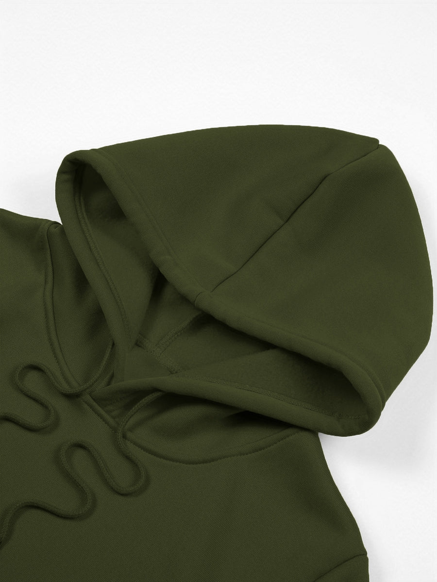 Men's Long Sleeve Hoodie, 100% Polyester Solid Color Pullover with Drawstring and Kangaroo Pocket, Adjustable Hood, Ribbed Cuffs and Hem, Regular Fit, Suitable for Casual Sports and Jogging - Spring/Fall/Winter - Military Green