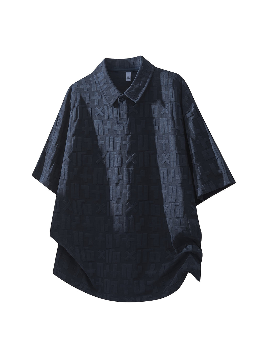 Men'S Summer Jacquard Textured Short Sleeve T-Shirt, Premium Casual Loose Top - Navy Color