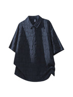 Men'S Summer Jacquard Textured Short Sleeve T-Shirt, Premium Casual Loose Top - Navy Color