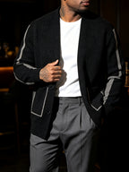 Autumn Winter New Men'S Color-Block V-Neck Knit Cardigan Light Business Casual Loose Sweater Jacket - 10266-8909 Black