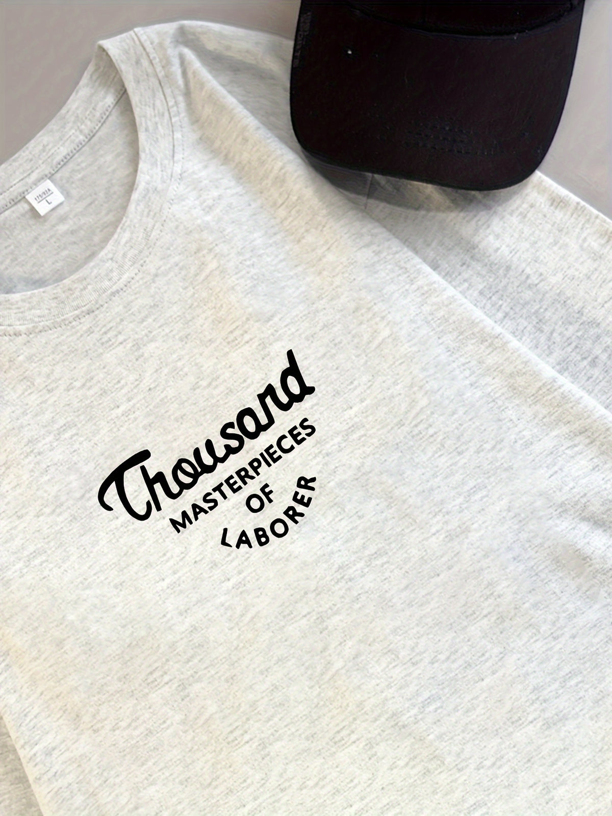 Women's Oversized T-Shirt - Loose Fit Short Sleeve Top with Letter '' Print, Round Neck Casual Summer Blouse for Spring Summer Fall, Breathable Casual Attire (Hand Washable) - White Gray