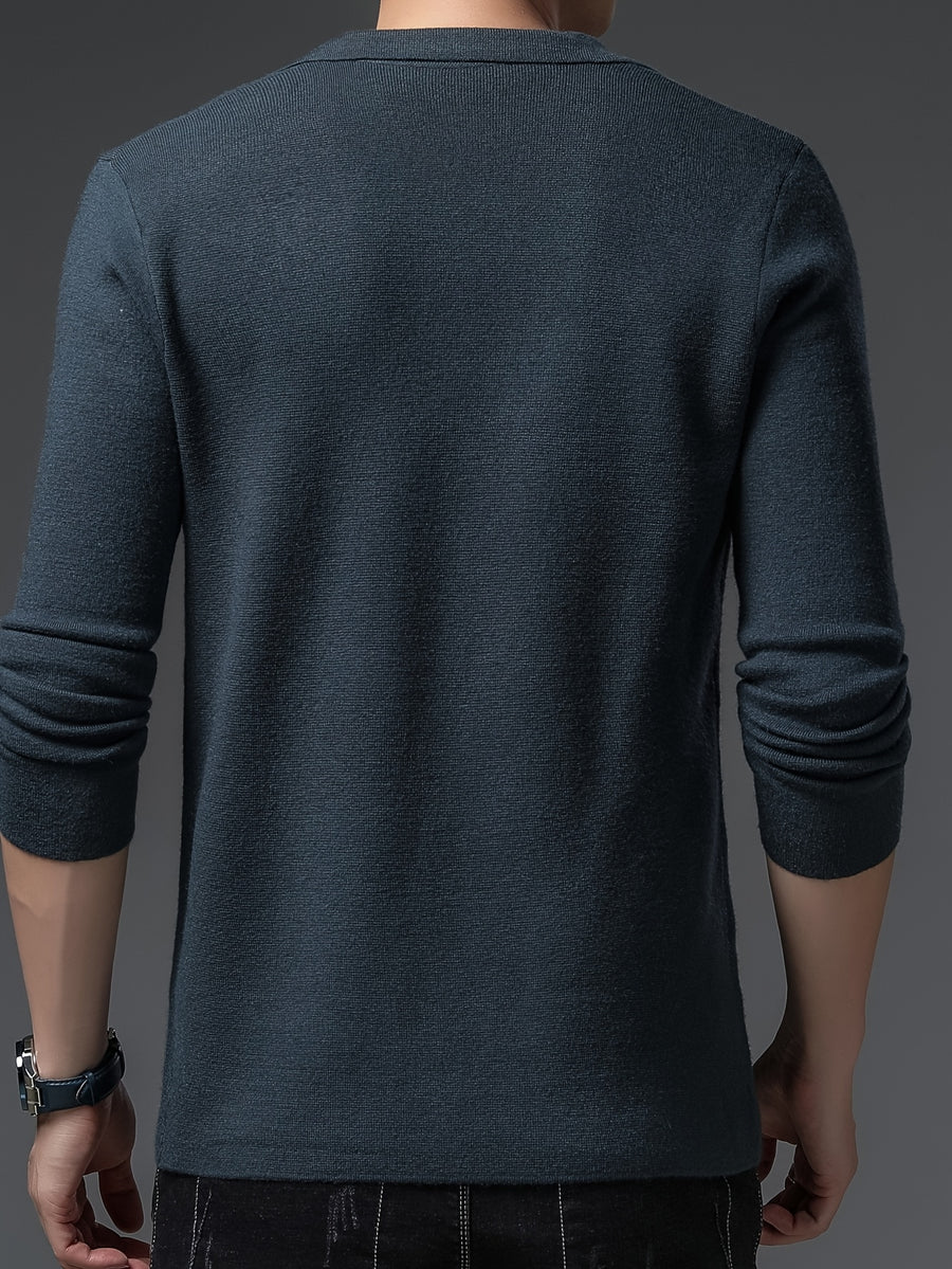 [Starry Prosperity] Men'S Solid Color Cardigan Long Sleeve Casual Knit Blazer for Fall/Winter - Green