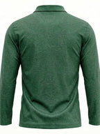 Spring/Autumn Men's Long-Sleeve T-Shirt, Men's Business Shirt, Open-Collar Lapel Color-Block Men's T-Shirt, Casual Party Wear, Suitable for Various Styling Combinations, Travel, Golf, Daily Wear, Suburban Outings, Family Trips, Parent-Teacher - Green
