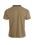 Men'S Spring Summer New Light Luxury Color-Block Henley Collar Short Sleeve T-Shirt, Half-Button 3-Button American Retro Top, High-Stretch Soft And Skin-Friendly Fabric, Breathable And Comfortable - Camel