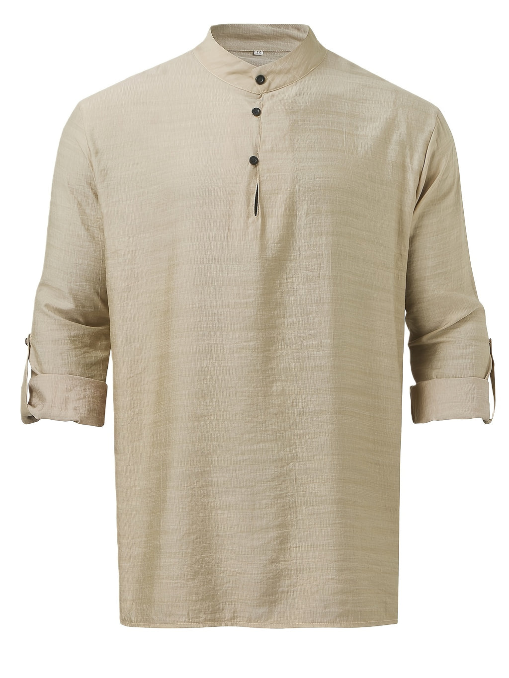 Men'S Fashion New Spring And Autumn Tops Featuring a Stand Collar Henley Shirt, with a Half-Open Single Row of Buttons, Perfect for Outdoor Beach Wear - Khaki