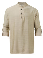 Men'S Fashion New Spring And Autumn Tops Featuring a Stand Collar Henley Shirt, with a Half-Open Single Row of Buttons, Perfect for Outdoor Beach Wear - Khaki