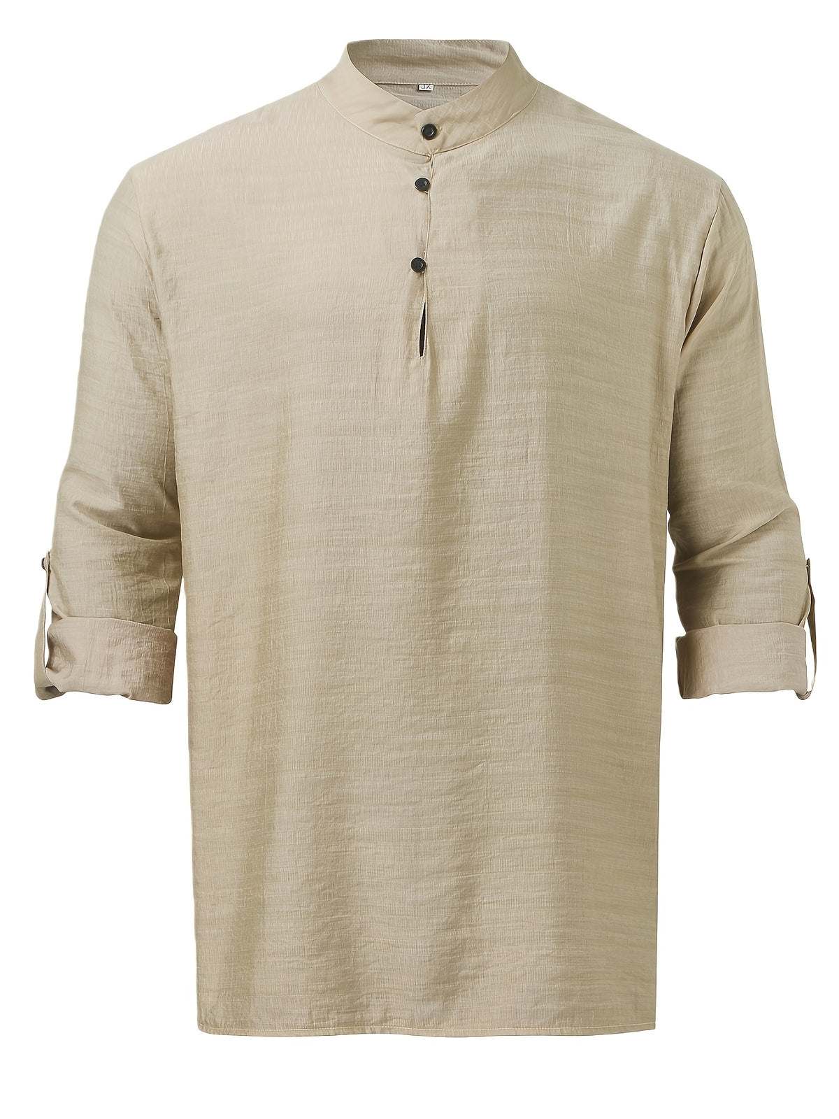 Men'S Fashion New Spring And Autumn Tops Featuring a Stand Collar Henley Shirt, with a Half-Open Single Row of Buttons, Perfect for Outdoor Beach Wear - Khaki
