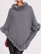 Women'S Elegant Faux Fur Collar Cape Coat - Soft Winter Coat with Plush Fur Trim, All-Season Chic Outerwear for Everyday & Formal Events - Grey