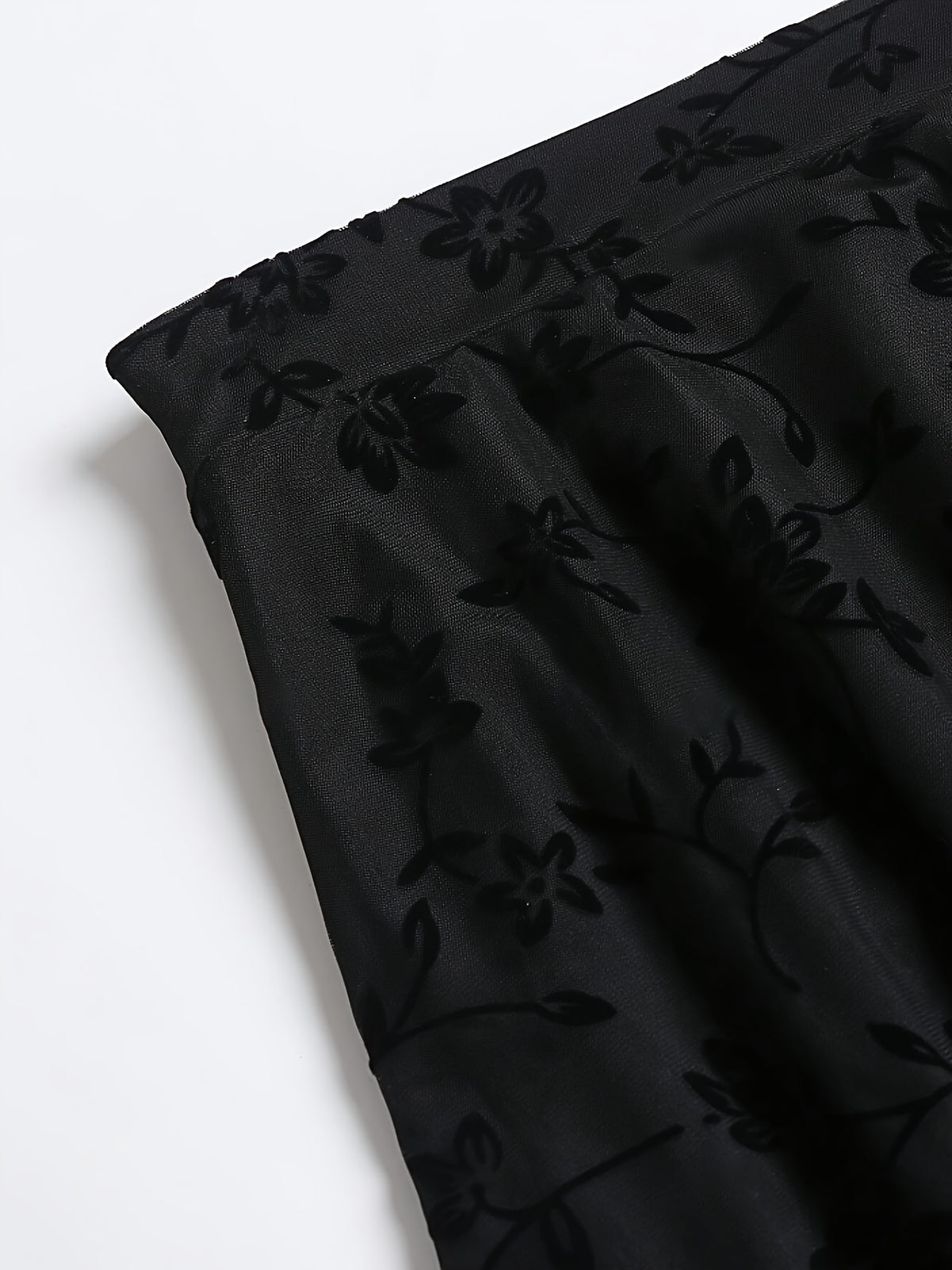 New High-Waisted Mesh Skirt with Loose Floral Embroidery A-Line for Women - Black