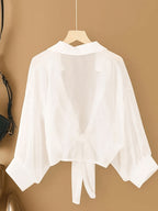 New Batwing Cardigan Short Casual Chiffon Shawl, Sunscreen Breathable Solid Color Women'S Shirt - White