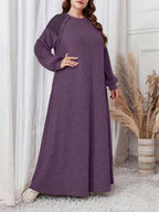 Plus Size, Women's Plus Size Elegant Maxi Dress - Long Sleeve Round Neck H-Line Dress with Wide Hems, All-Season -Length Gown for Weddings, Parties & Casual Attire, Machine Washable (Middle East Collection) - In Stock - Fuchsia