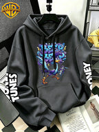 WB Warner Bros Official Men's & Women's Cyber Graffiti Runaway Bird Hoodie - Iconic WB Print Sweatshirt, Adjustable Hood, Loose Fit Warm Pullover for Fall/Winter, Machine Washable Suitable for Daily Wear & Outdoor Sports - Dark Gray