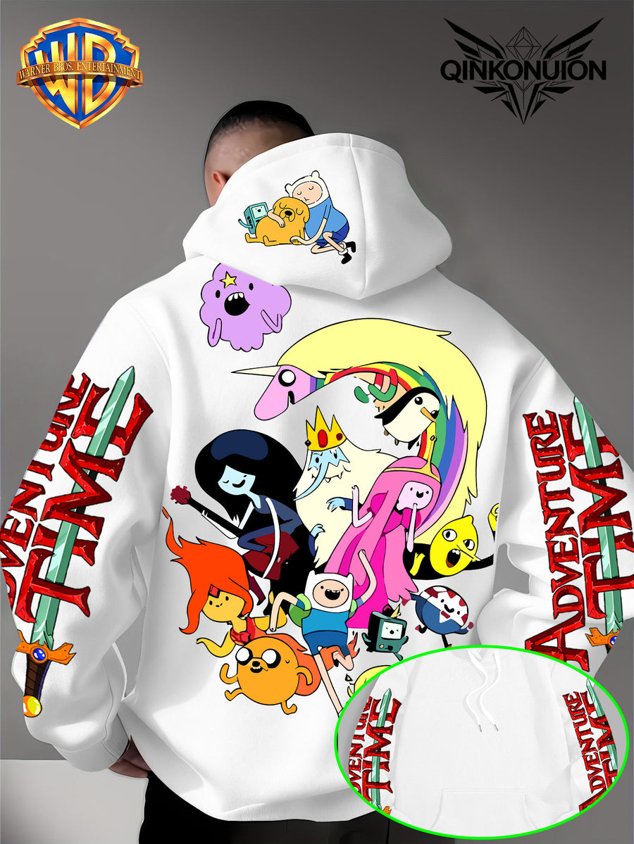 Warner Official Men's Hooded Sweatshirt, Adventure Treasure Colorful All Party Carnival Gathering Print Design, Machine Washable, Warm and Casual for Autumn and Winter, Daily Drawstring Hooded Sweatshirt, Multifunctional Sports and Leisure Loose Fit - White