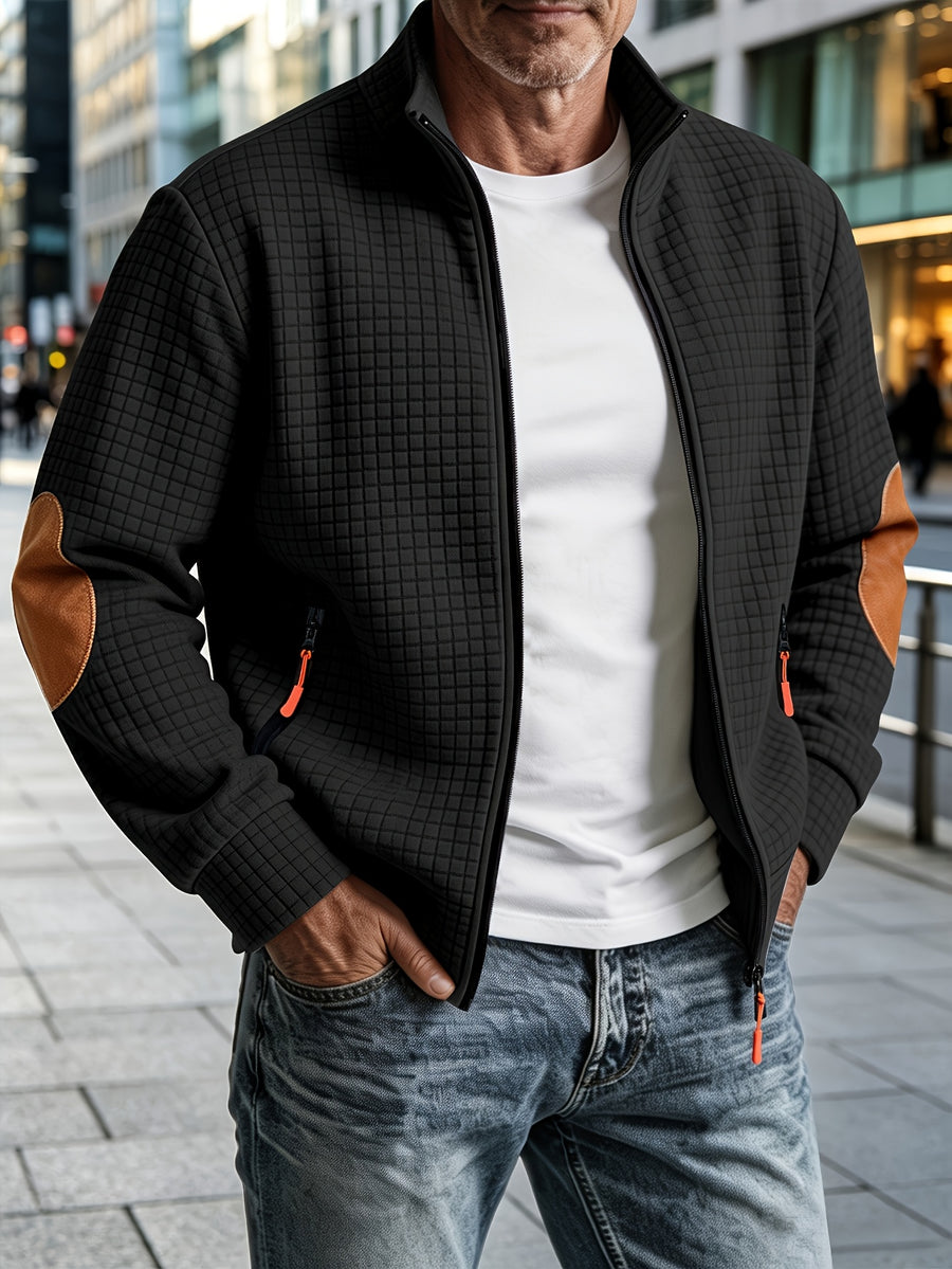[Pearson OBM] Autumn Winter Men'S Thick Plaid Sports Jacket, Fashionable Checkered Textured Fabric Coat, Comfortable for Daily Outings, Outdoor Activities, Travel, And Vacation, Lightweight Regular Fit, Suitable for Beach, Hiking, Evening Wear - Black