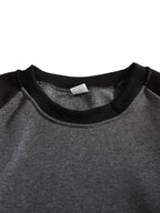 Men's New Autumn/Winter Casual Fitness Sports Thickened Crew Neck Raglan Sleeve Basic Long Sleeve Fashion Sweatshirt, 250g Brushed Fabric - Dark Gray + Black