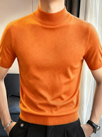 LVLAEA Men'S Spring Autumn Vintage Sweater, Vacation Casual Style Slim Short Sleeve Pullover, Halloween, Christmas Business Casual Commute Sweater, Western Style Easy T-Shirt, Breathable Comfortable Fit, Fitness Enthusiast Top, Knit - Orange