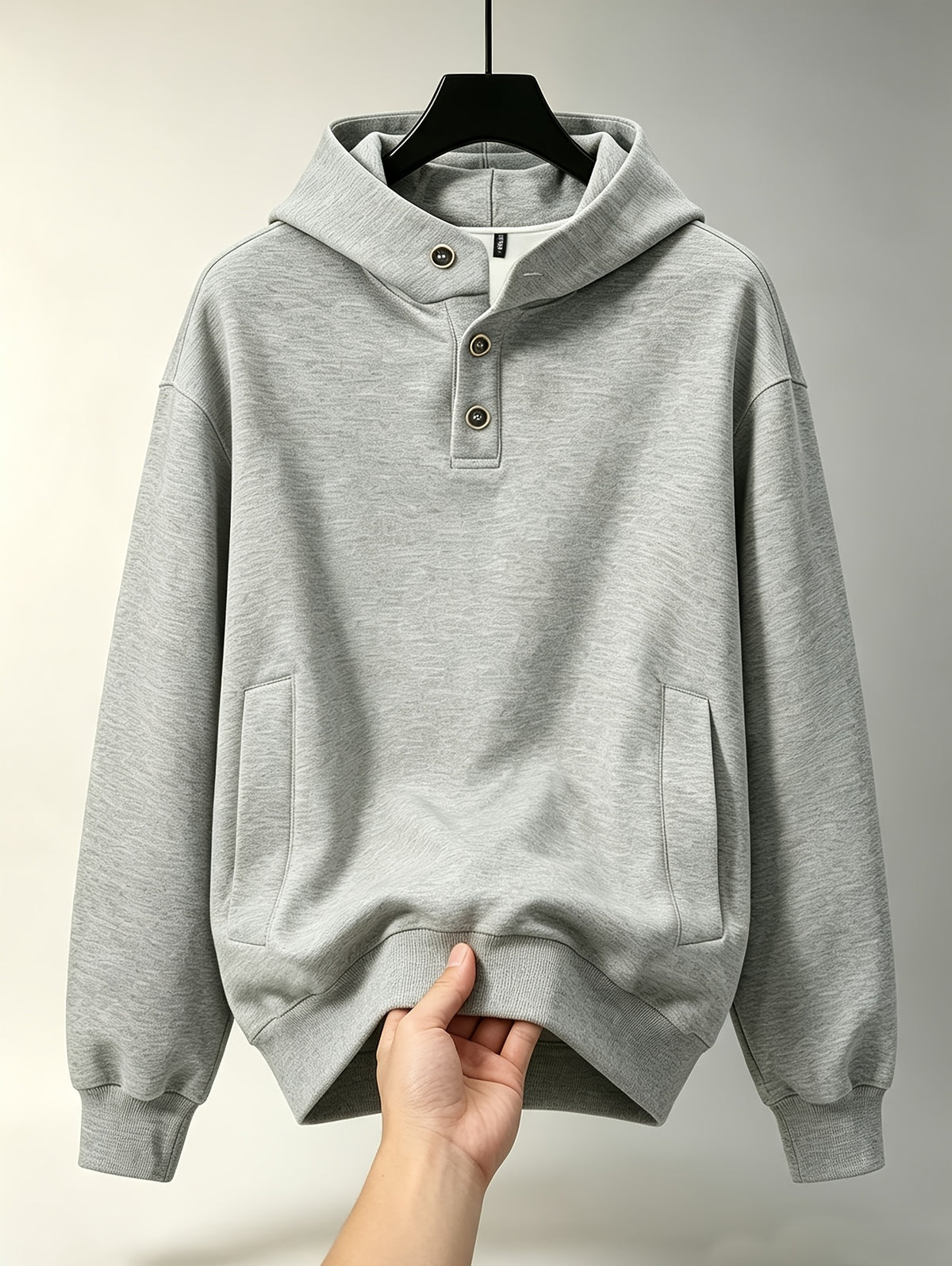 Men'S Hoodie American Heavyweight Autumn Winter New Trendy Brand Hooded Sweatshirt Solid Color Loose Casual All-Match Outerwear Top in Stock - Grey