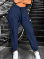 New Spring/Autumn Women's Long Pants, Solid Color Comfortable and Breathable Cargo Pants with Elastic Waistband, Drawstring, Large Pockets, Street Style Pants for Daily Outings and Outdoor Wear - Blue