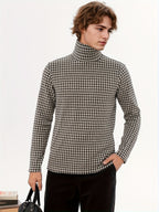 Nordic Vintage High-Neck Plaid Long-Sleeve T-Shirt for Men, Thickened for Autumn And, Soft And Warm, with a Luxurious Feel, Perfect As a Base Layer for Trendy Couples And Youth - Kakag
