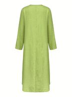 Women's Casual V-Neck Long Sleeve Solid Color A-Line Loose Fit Maxi Dress - Green