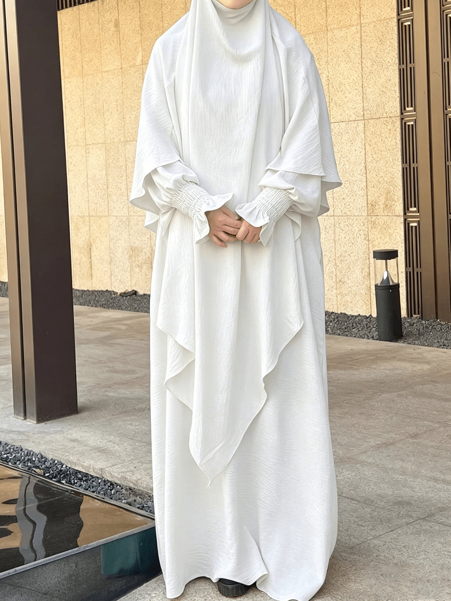 2pcs Prayer Set, Women'S Abaya, Khimar Set, Islamic Clothing, Modest Fashion, Two-Piece Abaya Set, Loose Fit Abaya, Long Sleeve Abaya, Full Length Abaya, Prayer Dress - White