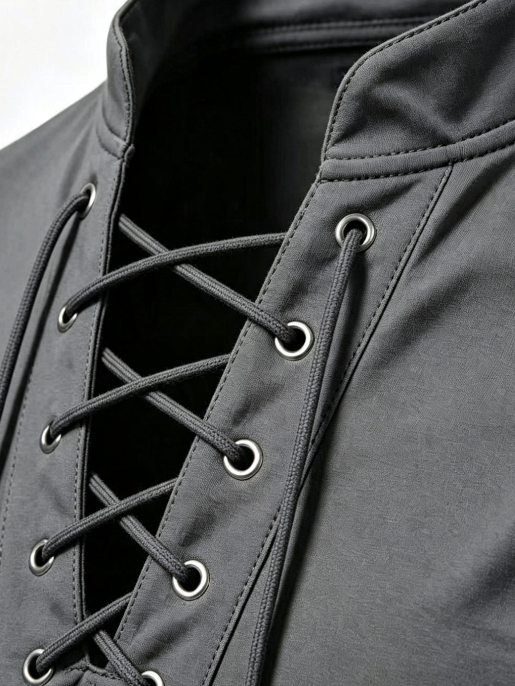 2026 New Men'S Casual Outdoor Tie-Neck Polo Shirt - K, Long Sleeve for All Seasons, Button-Less Design with Cross Drawstring, Stand Collar, Breathable And Comfortable, Quick-Dry - Dark Gray