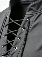2026 New Men'S Casual Outdoor Tie-Neck Polo Shirt - K, Long Sleeve for All Seasons, Button-Less Design with Cross Drawstring, Stand Collar, Breathable And Comfortable, Quick-Dry - Dark Gray