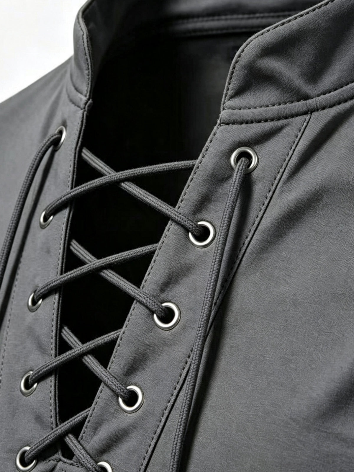 2026 New Men'S Casual Outdoor Tie-Neck Polo Shirt - K, Long Sleeve for All Seasons, Button-Less Design with Cross Drawstring, Stand Collar, Breathable And Comfortable, Quick-Dry - Dark Gray