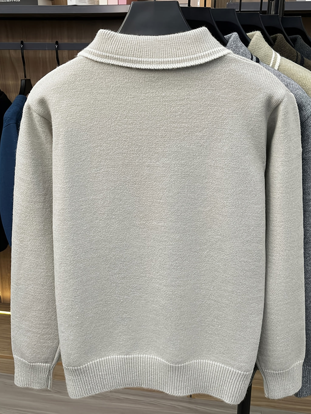 Men'S Lapel Long Sleeve Knit Sweater, Ribbed Cuffs And Hem, Versatile for Casual And Business Wear - Beige Apricot