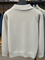 Men'S Lapel Long Sleeve Knit Sweater, Ribbed Cuffs And Hem, Versatile for Casual And Business Wear - Beige Apricot