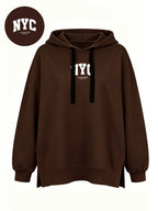 Women' S Fashion Hooded Sweatshirt for Autumn and Winter- Pattern Print Design, Side Slit Design, Hooded Sweatshirt - Dark Brown