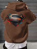 WB Men's & Unisex Superman S Logo Hoodie Sweater - Official Licensed Plush Hooded with Iconic Superman Print, Adjustable Drawstring Hood, Loose Fit for Winter Warmth, Machine Washable Casual Apparel Suitable for Autumn - Coffee Brown